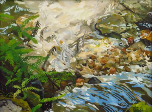 Landscape painting creek with ferns