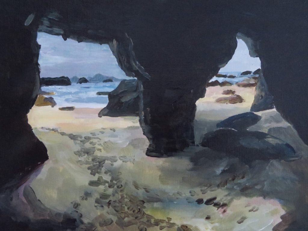 beach caves Oregon Coast Trail painting by Kristen O'Neill