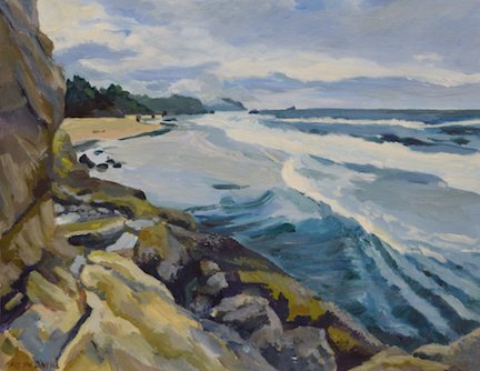 Painting Beach cliffs old highway