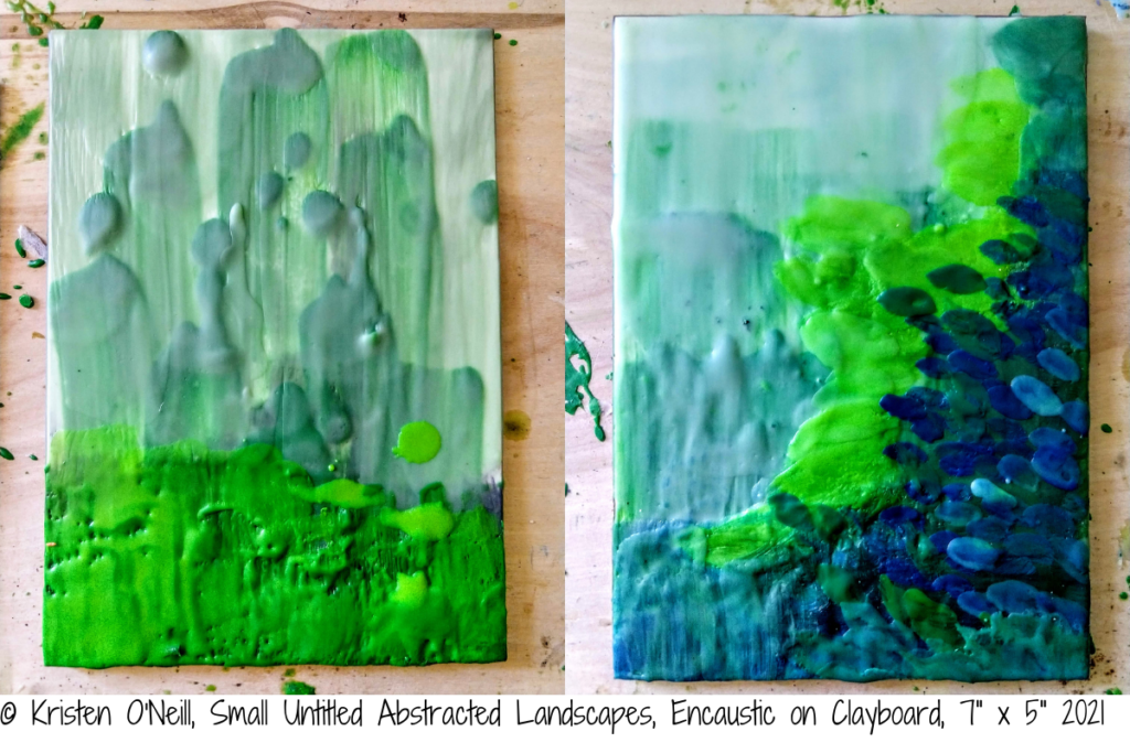Small encaustic abstract artworks by Kristen O'Neill